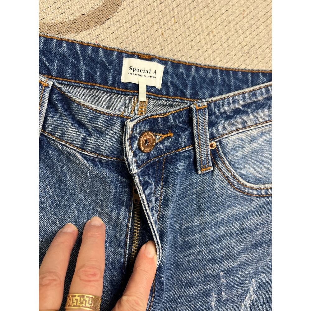 Special A Distressed Medium Wash Straight Mid rise Blue Jeans, Size 9 - Picture 10 of 14